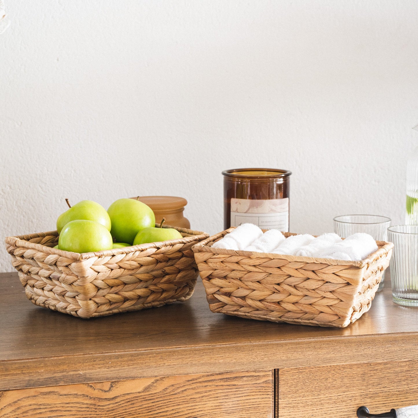 Rectangular Water Hyacinth Storage Baskets, Set of 4