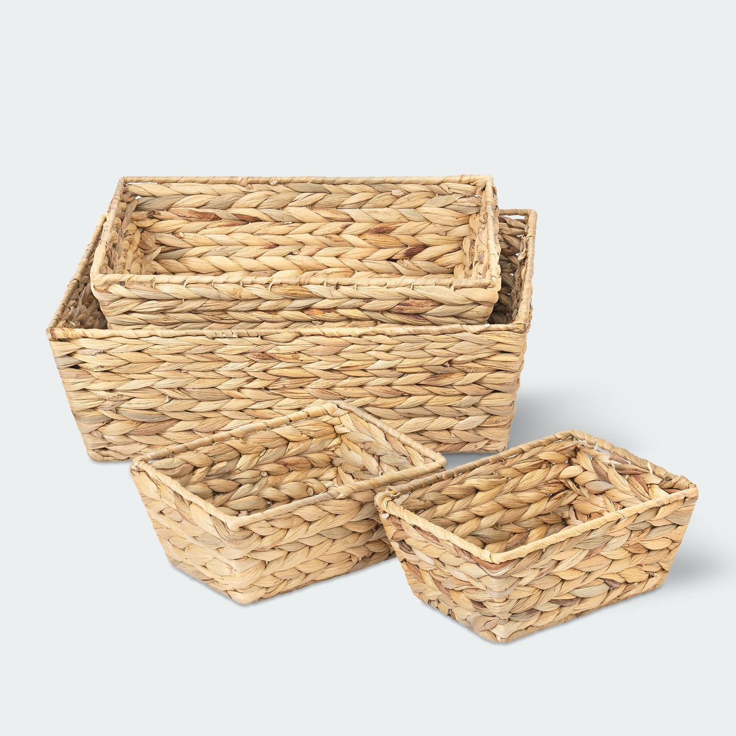Rectangular Water Hyacinth Storage Baskets, Set of 4