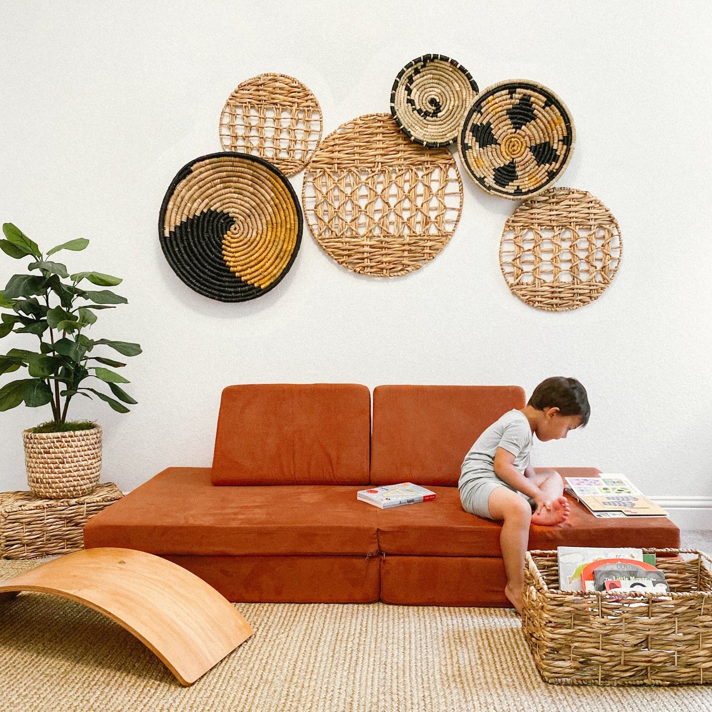 Set of 3 Oversized Open Weave Water Hyacinth Wall Decor