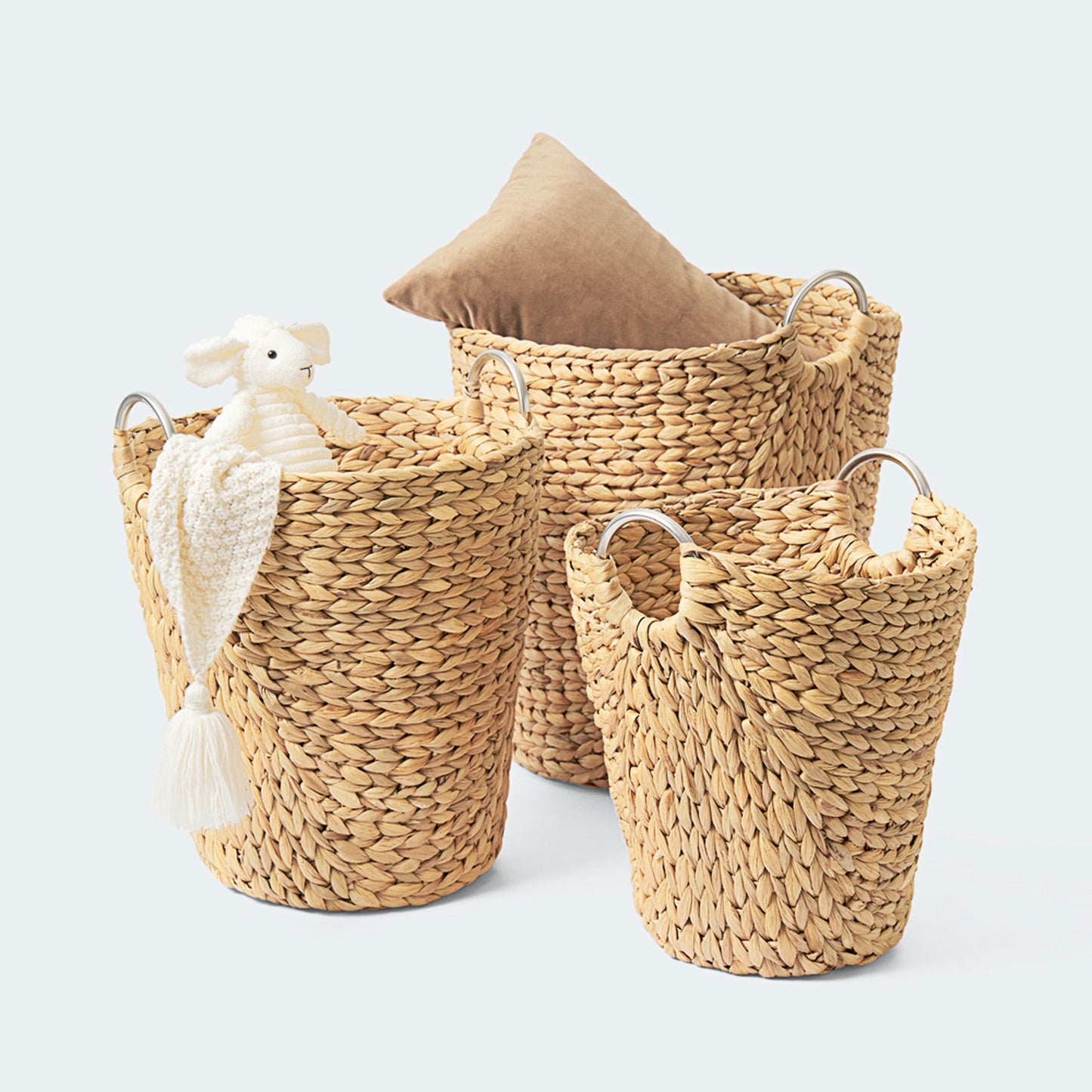 Natural Brown Standing Basket with Handles