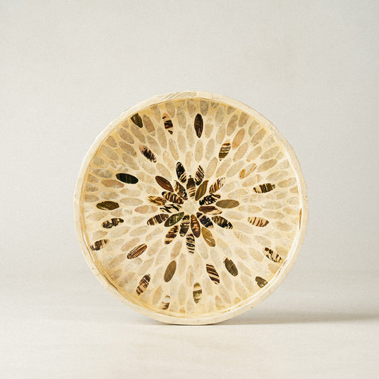 Floral Mother of Pearl Wicker Tray Set of 3