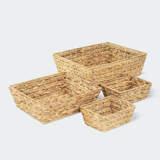 Rectangular Water Hyacinth Storage Baskets, Set of 4