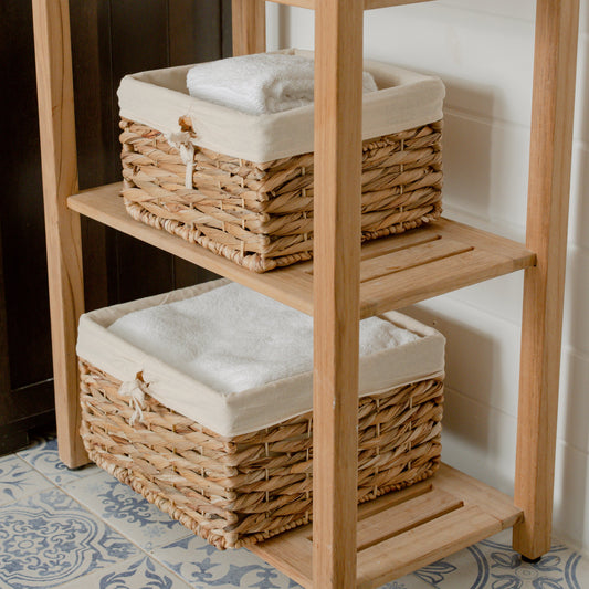 Square Water Hyacinth Basket with Linens