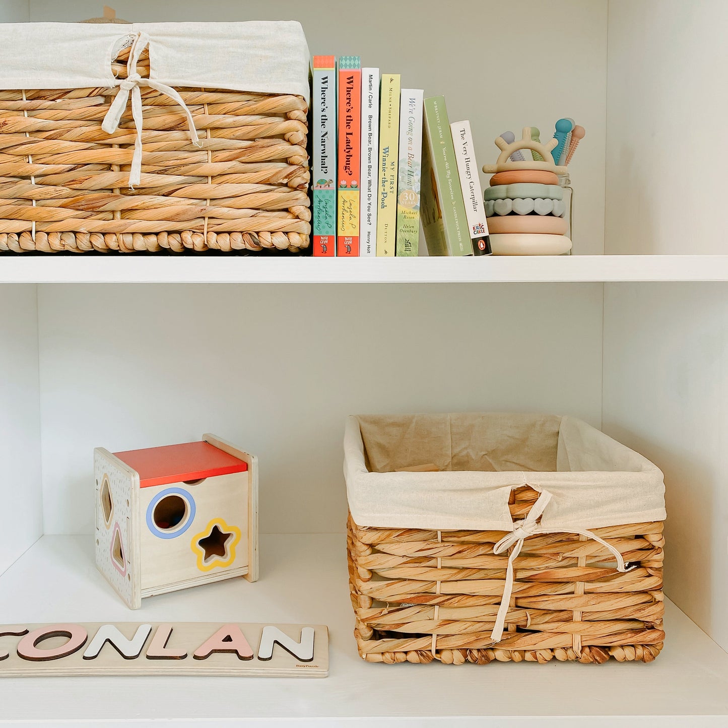 Square Water Hyacinth Basket with Linens