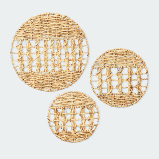 Set of 3 Oversized Open Weave Water Hyacinth Wall Decor
