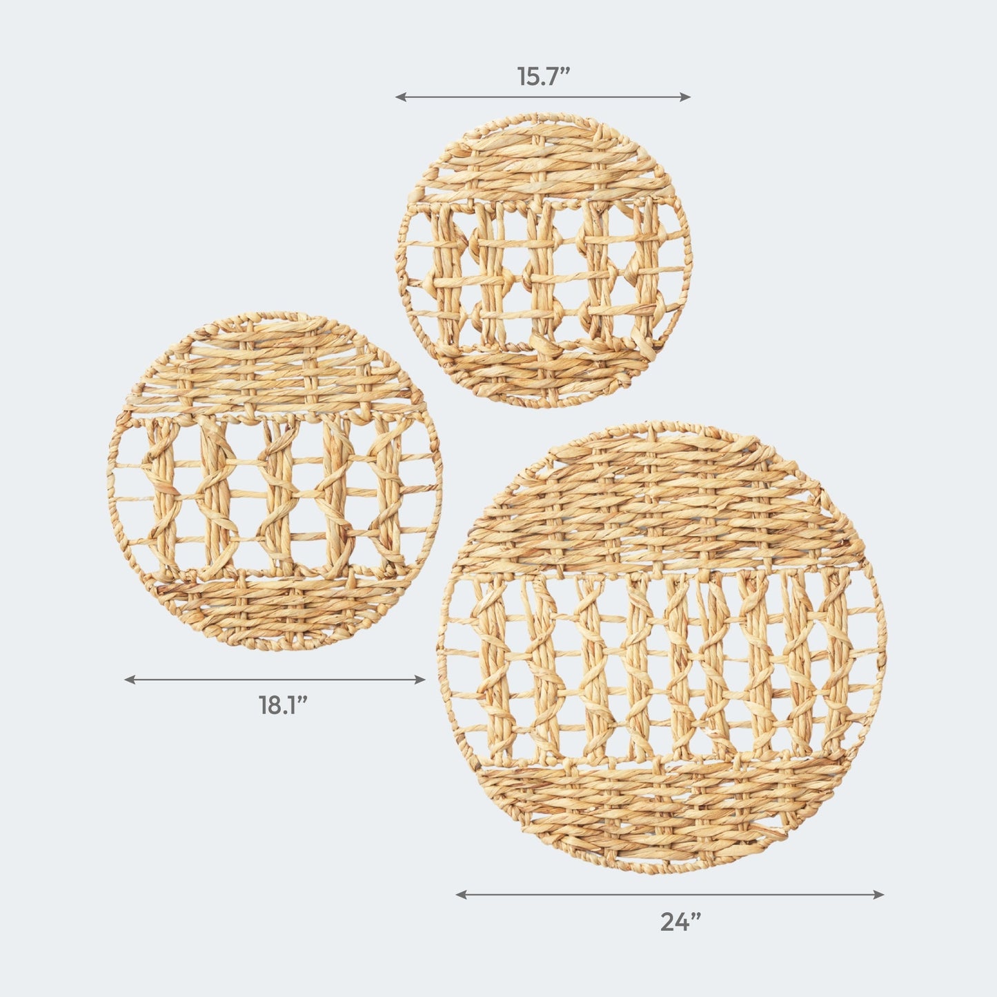 Set of 3 Oversized Open Weave Water Hyacinth Wall Decor