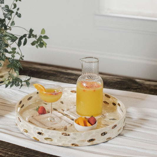 Floral Mother of Pearl Wicker Tray Set of 3