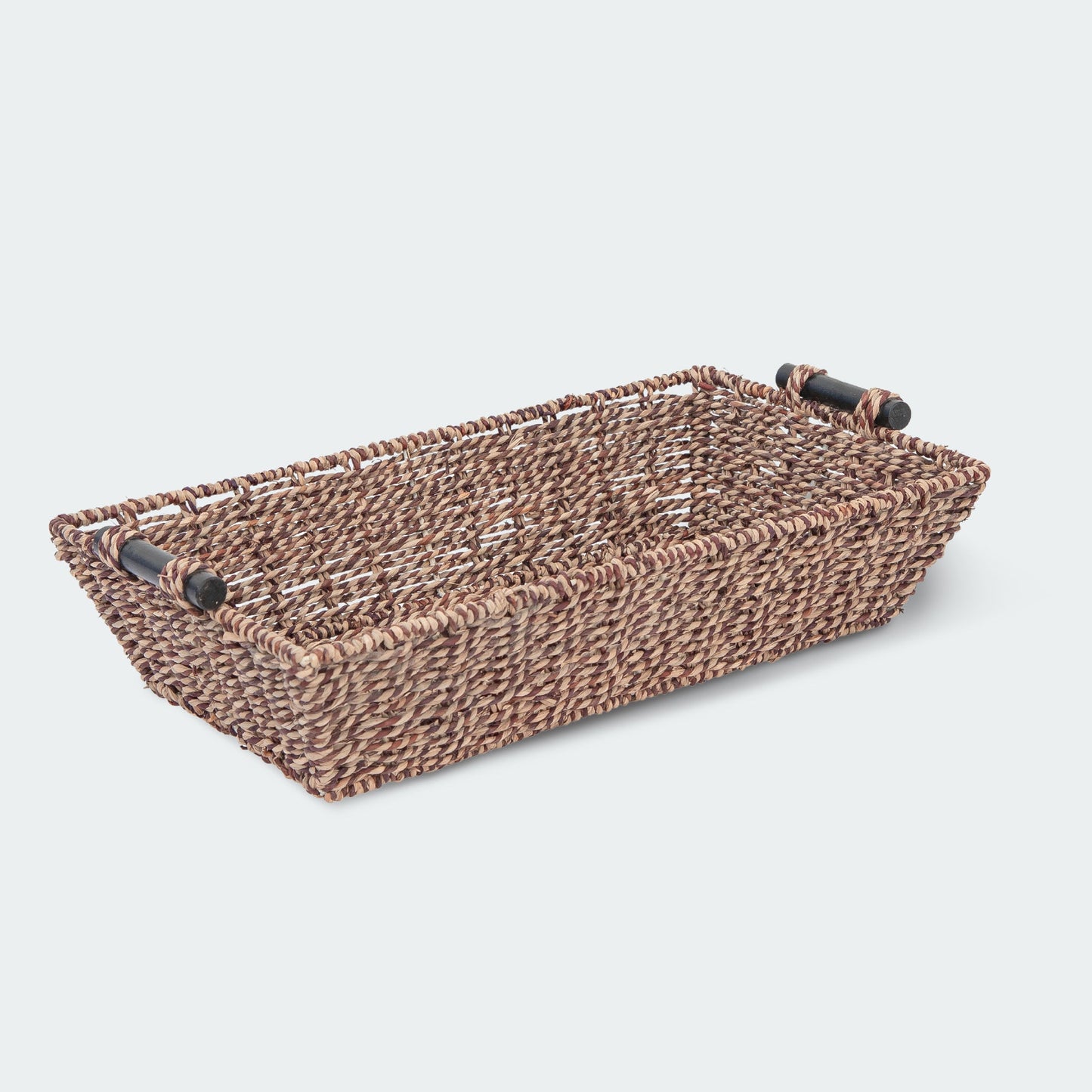 Long Rectangular Seagrass Decorative Basket with Wood Handles