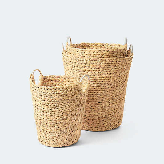 Natural Brown Standing Basket with Handles