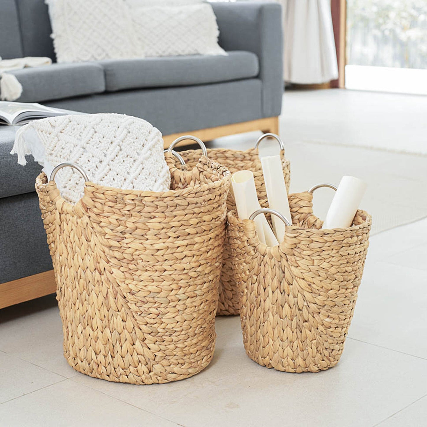 Natural Brown Standing Basket with Handles