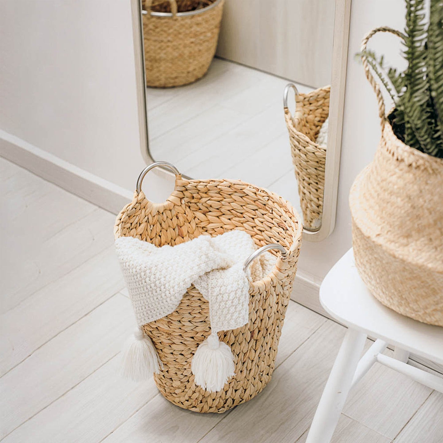 Natural Brown Standing Basket with Handles