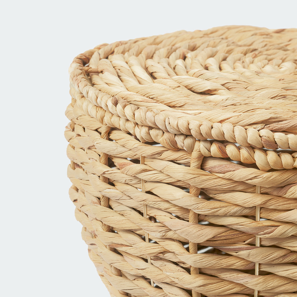 Large Round Water Hyacinth Baskets with Lids, Set of 3