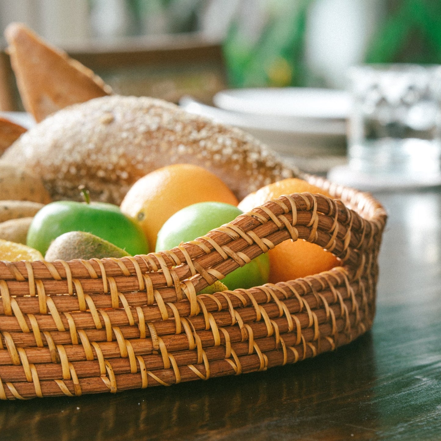 Round Rattan Wicker Tray with Handles