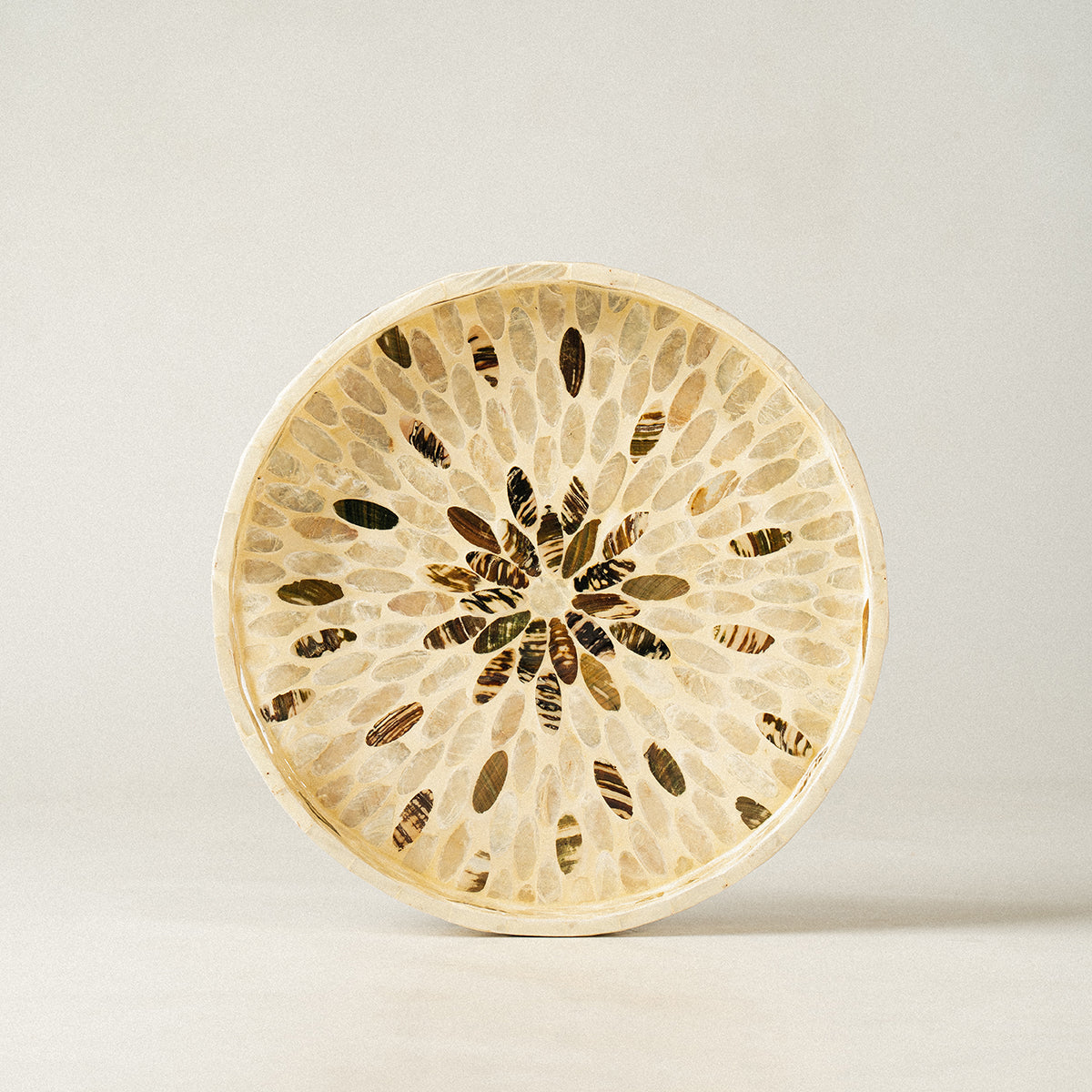 Floral Mother of Pearl Wicker Tray Set of 3