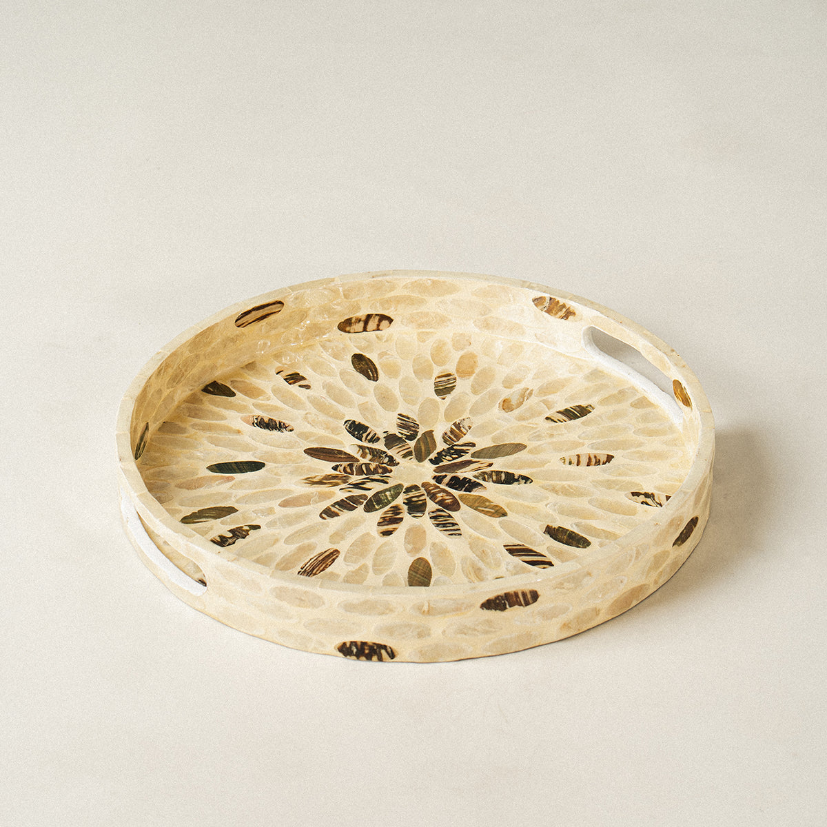 Floral Mother of Pearl Wicker Tray Set of 3