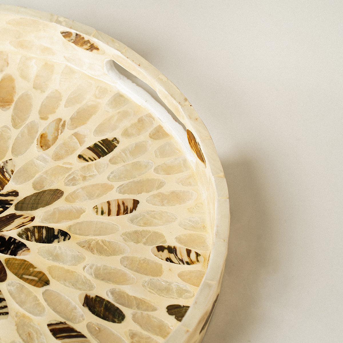 Floral Mother of Pearl Wicker Tray Set of 3
