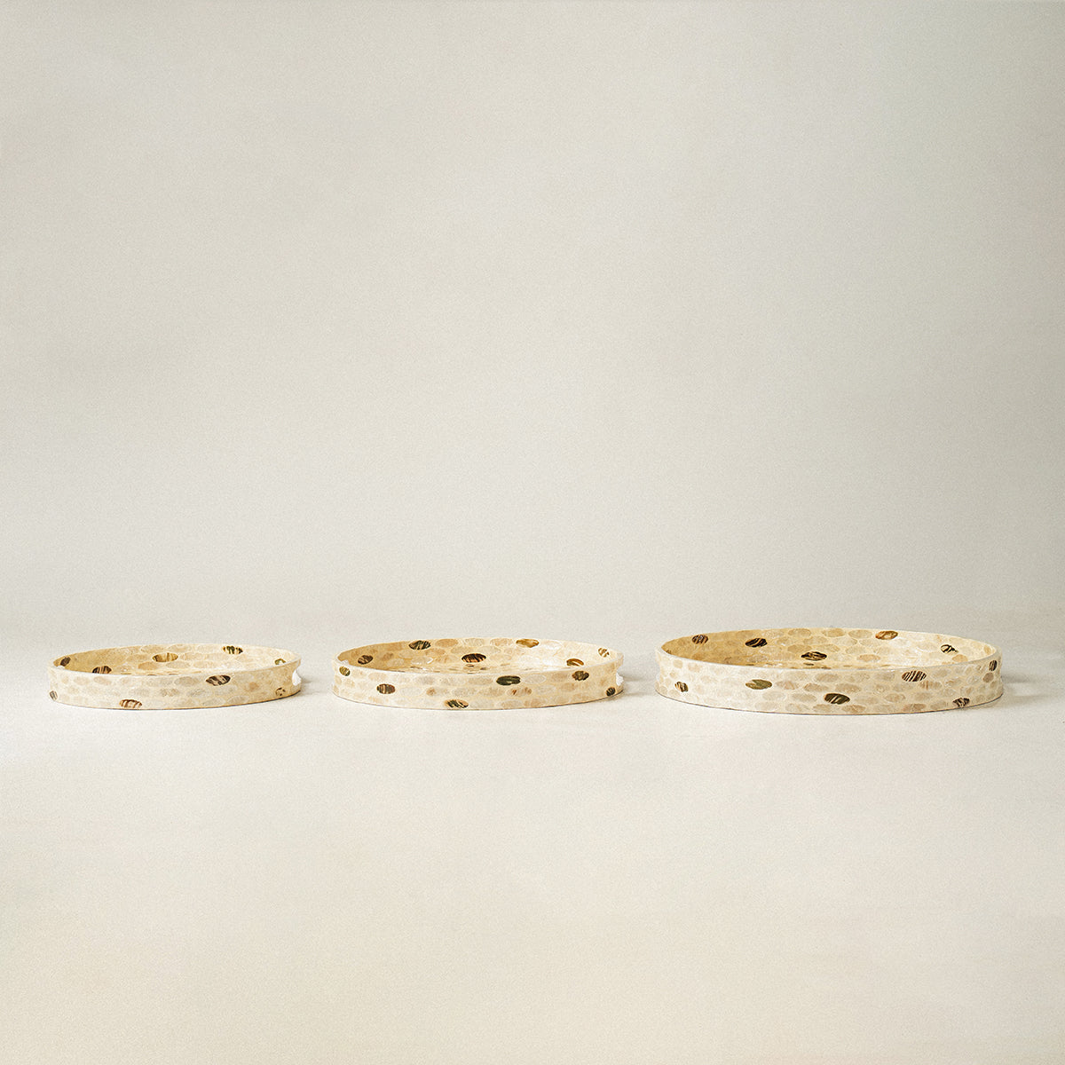 Floral Mother of Pearl Wicker Tray Set of 3